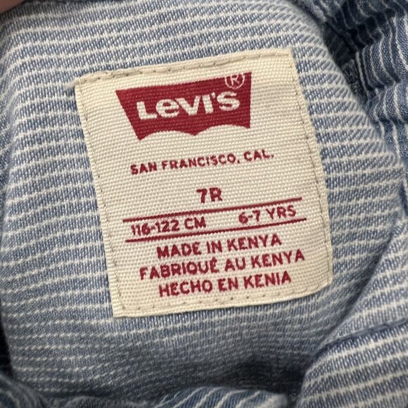 Levi's Boys 7 Blue Pinstripe Short Sleeve Button Front Shirt - Picture 3 of 3